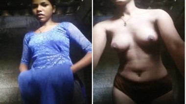 Desi teen shows XXX assets after stripping naked in darkened barn